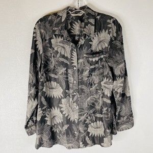Soft Surroundings Sz S Evie Gray Floral Button Up Shirt